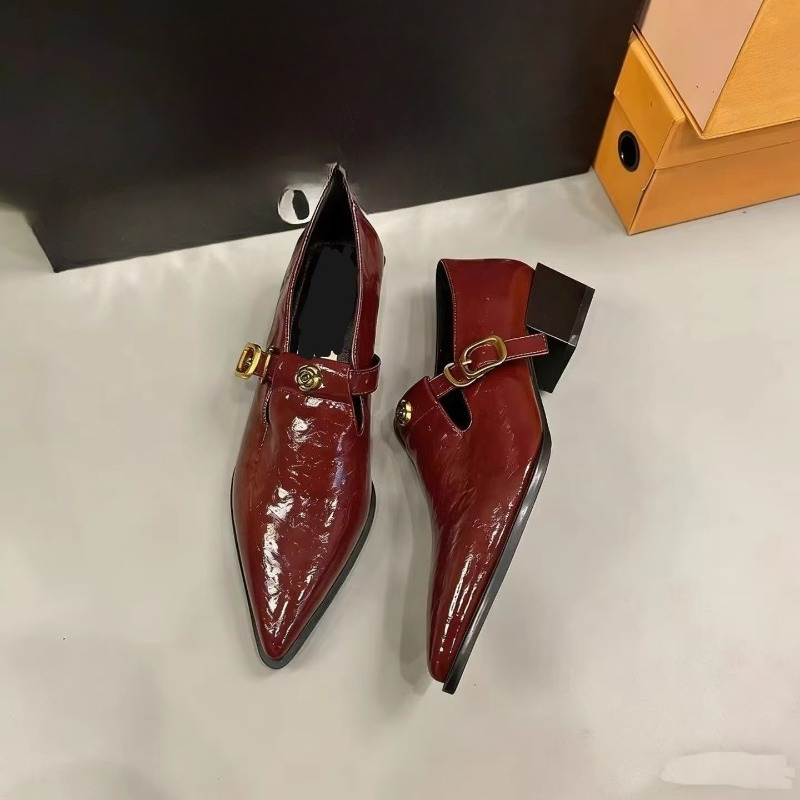 Pointed Toe Flat - Flat-bottomed Thick-soled Pointed-toe Buckle Low-cut Stylish