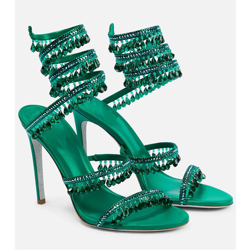 Sexy Green Crystal Fringe Stil - Rhinestone Sandal Women review and price