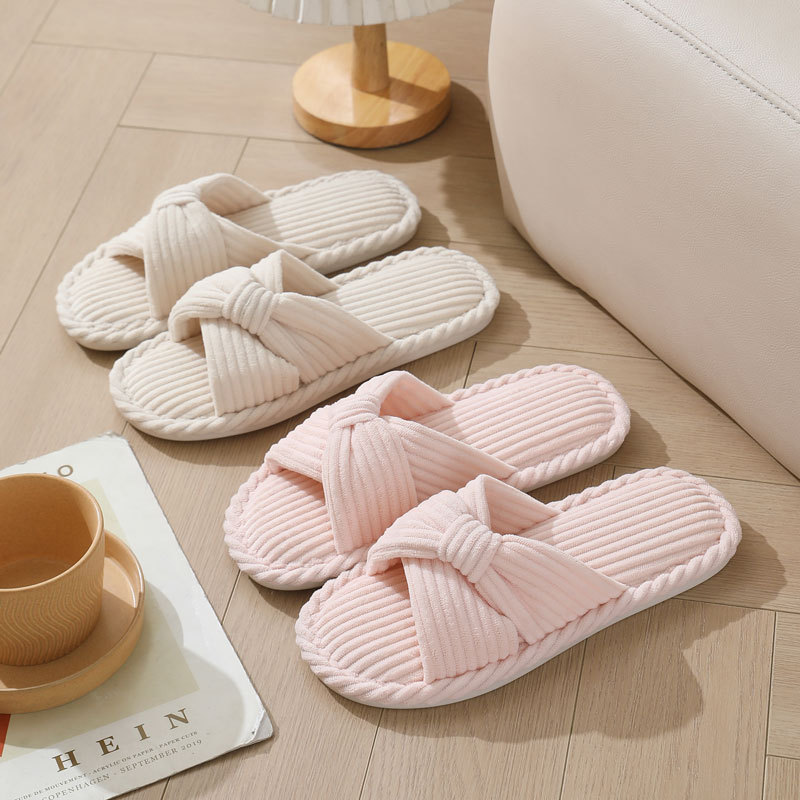 Corduroy Cross Strap Home Slip - Women Shoes On Sale review and price